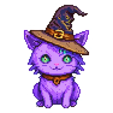 purple witch cat with a hat sticker