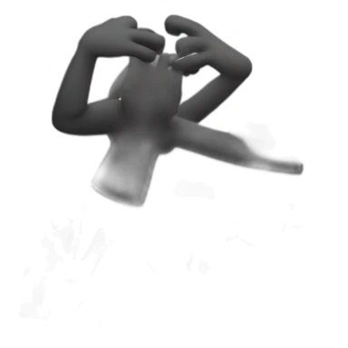 black shape looking like the shadow of a man with arms in the air with elbows bent to have hands above its head sticker