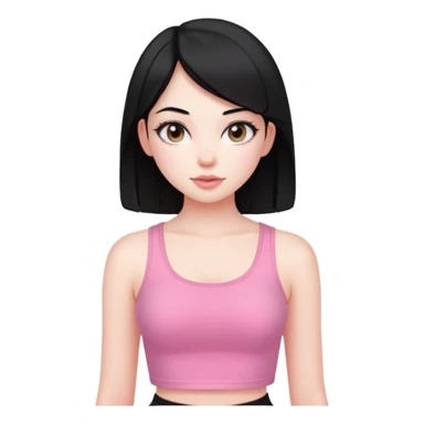Cute girl with black hair straight with pale skin and with pink crop top coquette sticker