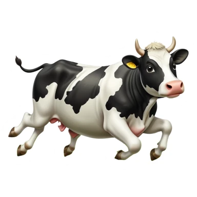 black and white cow jumping in a grass field sticker