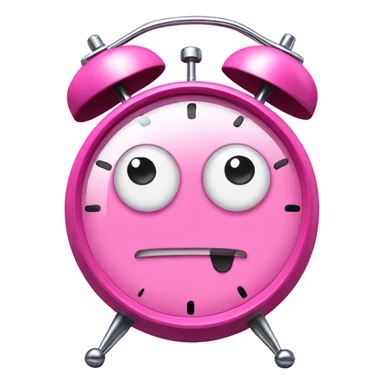 A pink alarm clock with eyes sticker