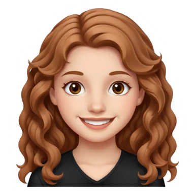 teenage girl with wavy long hazelnut hair, wearing blush and mascara, smiling sticker