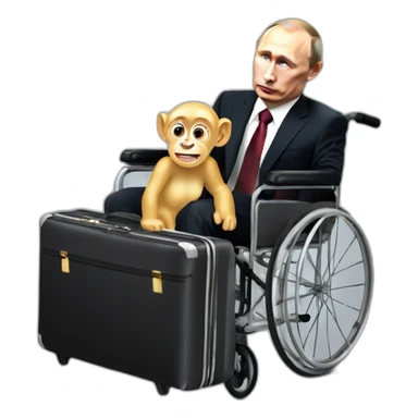 Depressed vladimir putin monke golden small wheelchair jumps out of suitcase sticker
