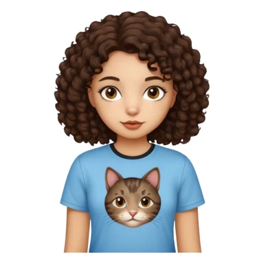 Kedi seven ,saçları koyu kahverengi ,kıvırcık saçlı kız sticker