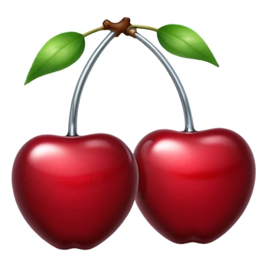 A pair of cherries emoji made of liquid silver chrome, smooth rounded shapes, glossy metallic surface, subtle sensual vibe, luxury sexy aesthetic, iOS emoji style, centered, clean white background sticker