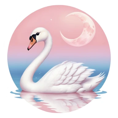 White swan with pastel baby pink moon sticker