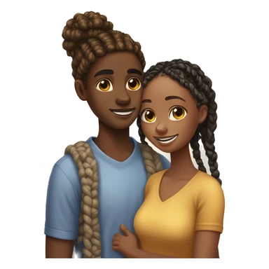 Realistic black girl with box braids and light skin boy with short curly hair and a short beard hugging sticker