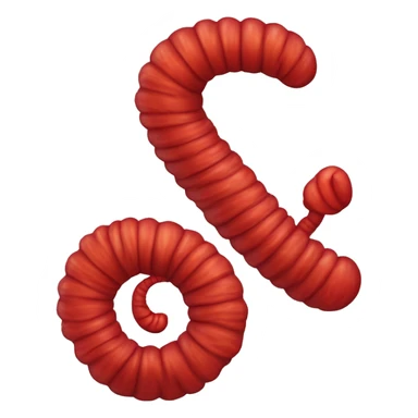 Create a bright red worm that forms the shape of the letter 'W.' The worm should have a smooth, segmented body, with a vibrant red color and a soft texture. Its body should curve naturally to form the distinct 'W' shape, with rounded edges.  sticker