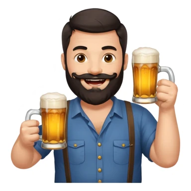 big man in lotus pose, bright skin, dark beard and dark short hair, holding beer mugs sticker
