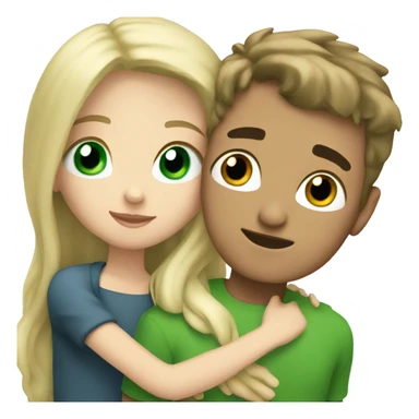 brunette girl and green eyes with blonde boy and blue eyes hugging sticker