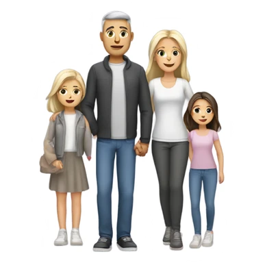 White family mom and dad with two girl daughters and grey cat  sticker
