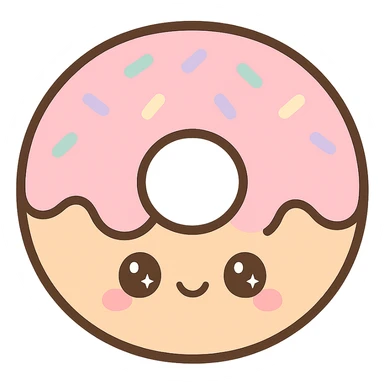 cute cartoon donut with pink frosting and sprinkles, smiling face sticker