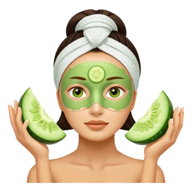 woman with green facial mask, cucumber slices on eyes, spa relaxation sticker