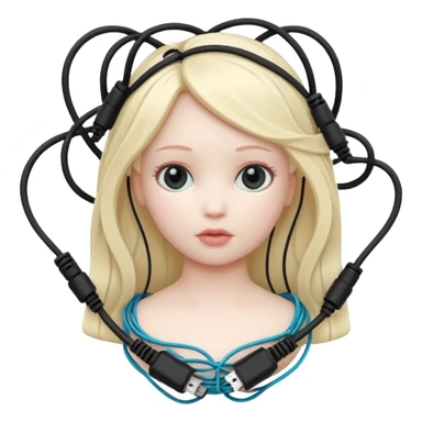 Plastic doll tightly bound with tangled AUX cables. sticker