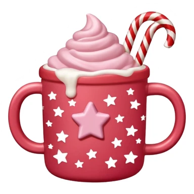 hot chocolate in red and pink pastel christmas mug with stars and candy cane, trendy aesthetic sticker