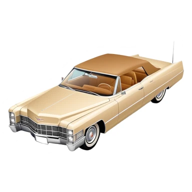 Geometric beige 1966 Cadillac DeVille, reduced to simple shapes, minimalist 30-degree view, basic forms only, Once Upon a Hollywood inspired, iOS emoji style sticker