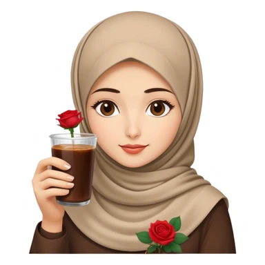 Turkish beautiful finish Konya girl eyes with beige hijab islamic dress and had on her hand Rose Cold brew coffee   sticker
