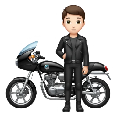 A boy stand with Motorbike sticker