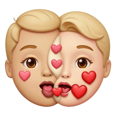 A cute circular blowing a smooch kiss and a bite on a another emoji's lip sticker