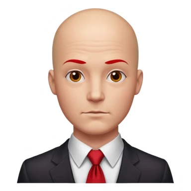 man Bald with red necktie, red dress, tattoo on face, square face. sticker