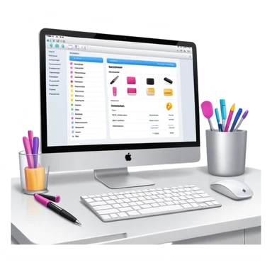 beauty salon inventory dashboard on iMac with notebook and pen nearby sticker