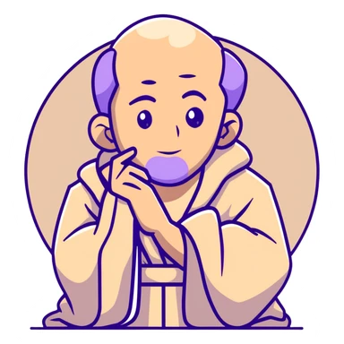 thoughtful philosopher with hand on chin, sitting in contemplative pose, scholarly appearance with robe, beige and brown color palette sticker