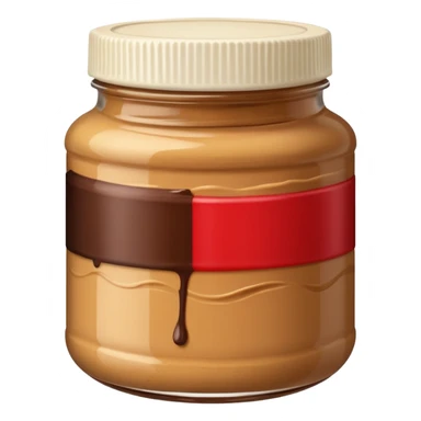 A jar of peanut butter with chocolate stripe sticker