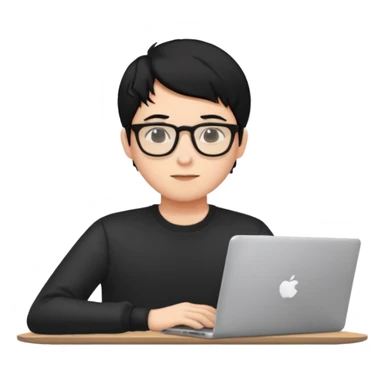 un estudiante con lentes y su laptop CON CAMISA MANGA LARGA Y CABELLO NEGRO sticker