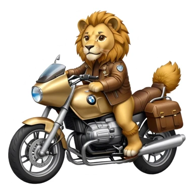 Dressed lion in a metal BMW motorcycle  sticker