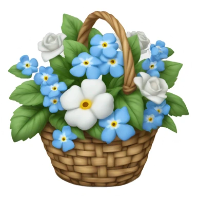 Basket of forget me nots and white roses  sticker