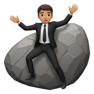 a man in a suit  pushing a huge rock sticker