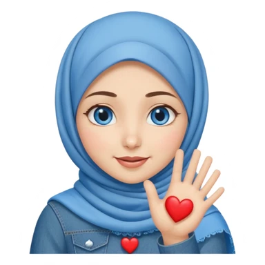 Turkish beautiful finish blue eyes Konya girl denim hijab and heart dress and wink her hand goodbye  sticker