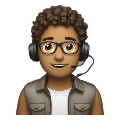 curly brown short hair guy with a headset with Symbols on Mouth sticker