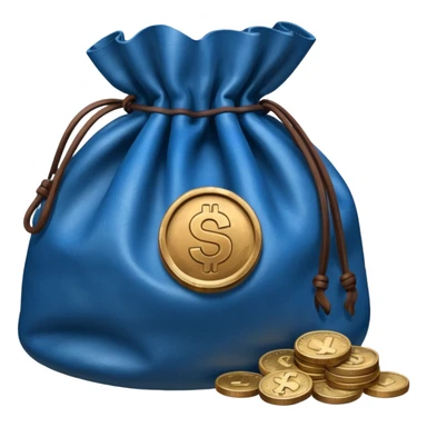 blue coins inside brown money bag sticker