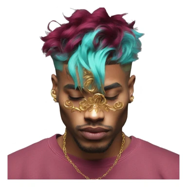 Vintage grunge patina intricate swirls gold jewellery baroque golden sparkle tropical Deep pink maroon burgundy cyan dark hoodie man dyed hair gold piercings nose piercing ear piercings sticker