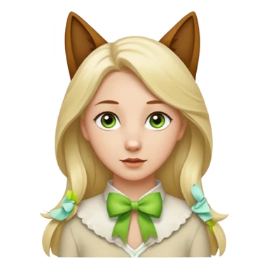 A white Long Wave blonde Hair Woman with blue-green eyes with a Brown eyed White Shepard with a little bit beige in then end of the ears and a lneom Link bow in neck in a lovely pose sticker
