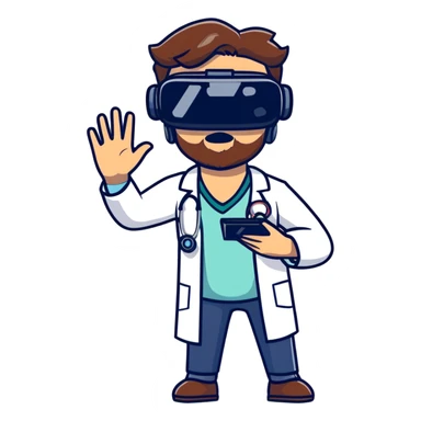 male doctor with brown beard and hair using virtual reality technology sticker