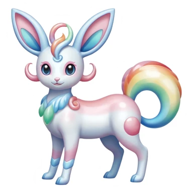 Pearlescent Milky-White Opalescent Rainbow-Tinted Soft-Glowing Celestial Sylveon-Milotic-Cresselia-Fakémon-creature (full body) sticker