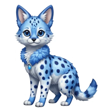 Cute, realistic, furry, big-eyed Cobalt-blue, sapphire-blue-spotted, white-pointed, exotic Serval-sergal-Trico-fusion-animal-hybrid, full body, with a gradient sky-blue fur coat sticker