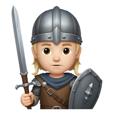young boy with viking helmet and sword sticker