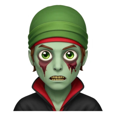 Red durag, men zombie with brown hair color and green eye color, with dark vampire clothes, green skin sticker