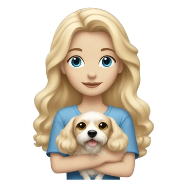 Blonde-haired girl with blue eyes and holding cavachon dog sticker