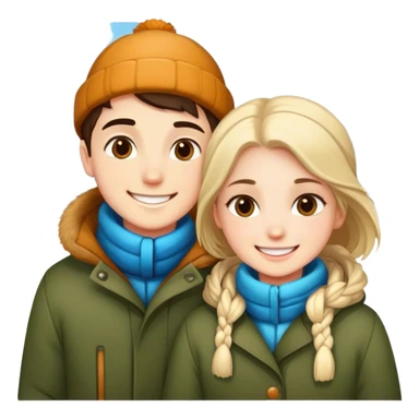 Boy and girl smiling outdoors in winter sticker