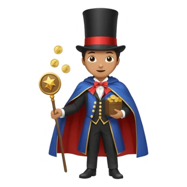Magician with top hat,Street Performers,background street setup, with coins box, foot path view. sticker