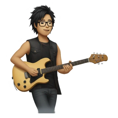 guitarist with glasses and guitar asian. hair should be fluffy  sticker
