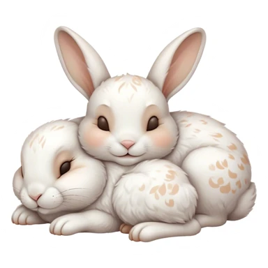 Meme-Worthy Cute Sleeping White and Brown Rabbit Portrait Emoji, Head resting peacefully with a contented smile, showcasing a delightfully balanced build and a luxuriously soft patterned fur of white and brown, eyes shut in a serene nap, Simplified yet hilariously adorable features, highly detailed, glowing with a soft, drowsy light, high shine, relaxed and utterly lovable, stylized with an air of playful laziness, bright and heartwarming, soft glowing outline, capturing the essence of a comically sleepy bunny, so meme-worthy it feels like it could instantly become the next viral sensation of adorable slumber! sticker