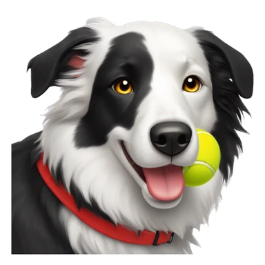 Black and white border collie dog with red collar and yellow tennis ball in her mouth sticker