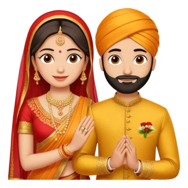 Two hands in a engagement..One hand of groom and one hand of bride. Bride dress - red/yellow saree. groom- light orange punjabi (oonly hands will be visible in the image) sticker