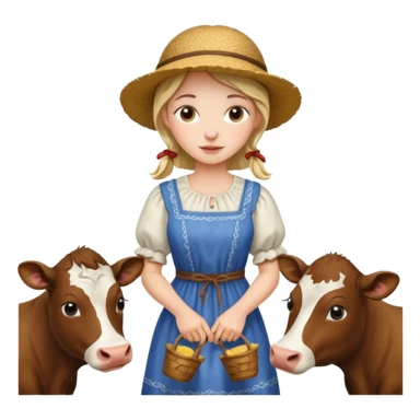 девушка крестьянка пасет коров sticker