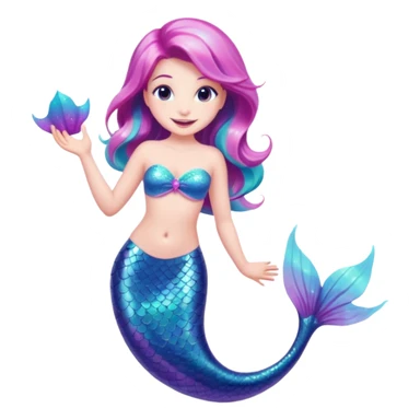 mermaid with a pastel pink, purple, and turquoise glitter tail, cheerful expression sticker